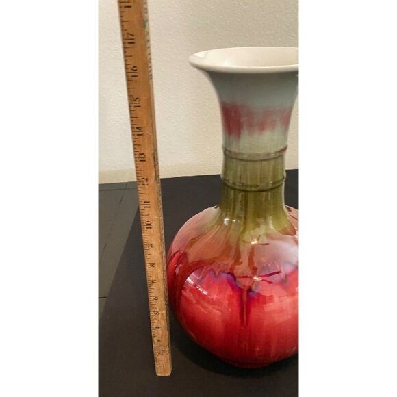 Vase, XL, 16”T, Yabian Chinese Flambé Drip Glaze, Red,Purple,Green,VTG*Rare* - Picture 13 of 16